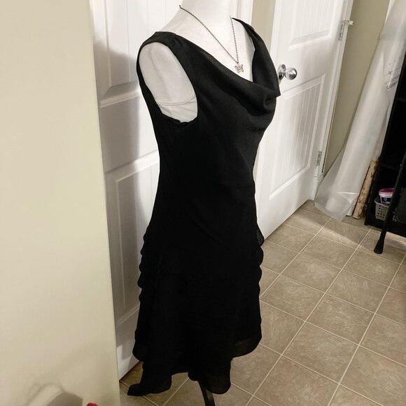 JOSEPH RIBKOFF Black sleeveless cowl neck tiered a-line dress ~ SMALL goth dress - Picture 5 of 15